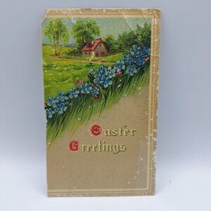 Vintage German Easter Greeting Postcard House Meadow Scene